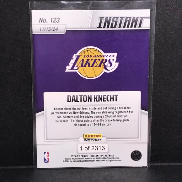 2024-25 Panini Instant NBA #123 Dalton Knecht Los Angeles Lakers RC - Picture 2 of 2